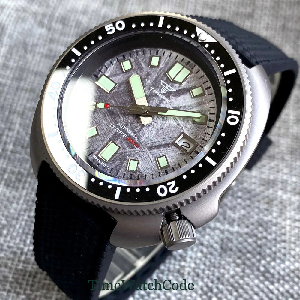 

Tandorio 44mm Titanium Automatic Watch For Men 200m Diver NH35A PT5000 Movement Date Gray Dial Rubber Strap Sapphire Crystal