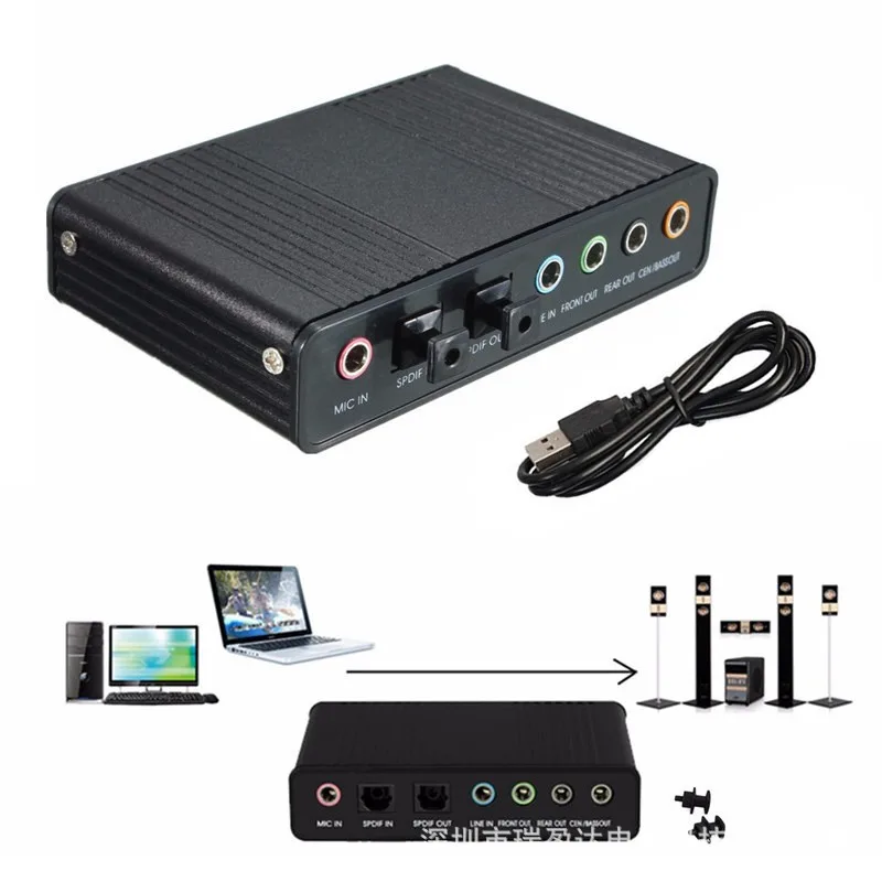 

Professional USB Sound Card 6 Channel 5.1 Optical External Audio Card Converter CM6206 Chipset for Laptop Desktop