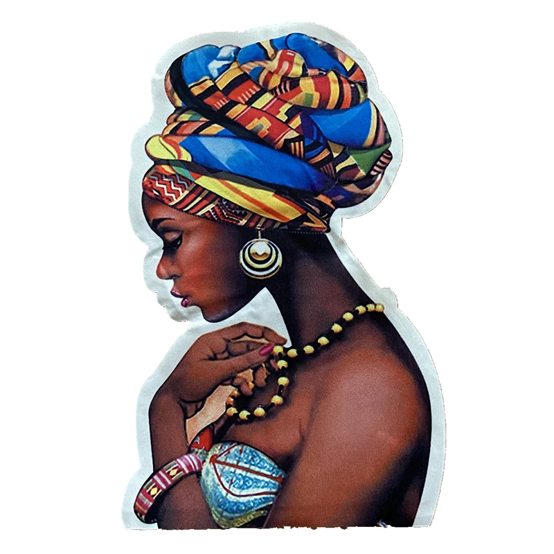 

3D Printed African Women Heat Transfer Printing Sew on Patches for Clothes Jacket Handmade Printing Black Girl Appliques