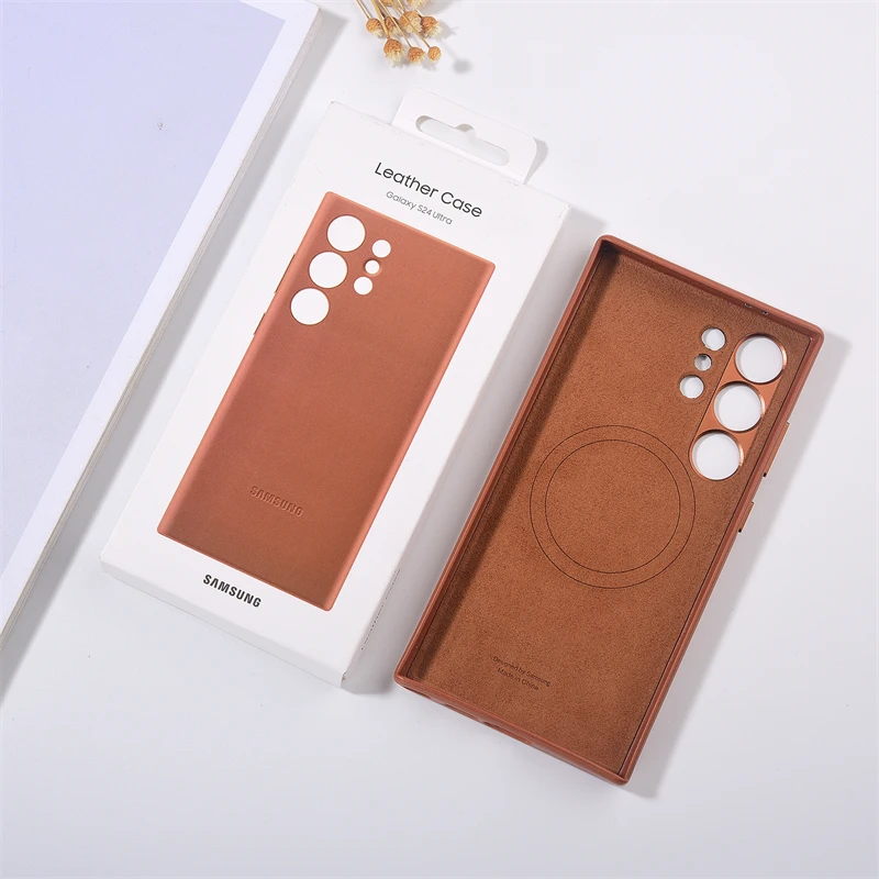 Funda de cuero de lujo para Samsung Galaxy S24 Ultra, funda S23 S22 Ultra para carga inalámbrica magnética Magsafe, carcasa protectora