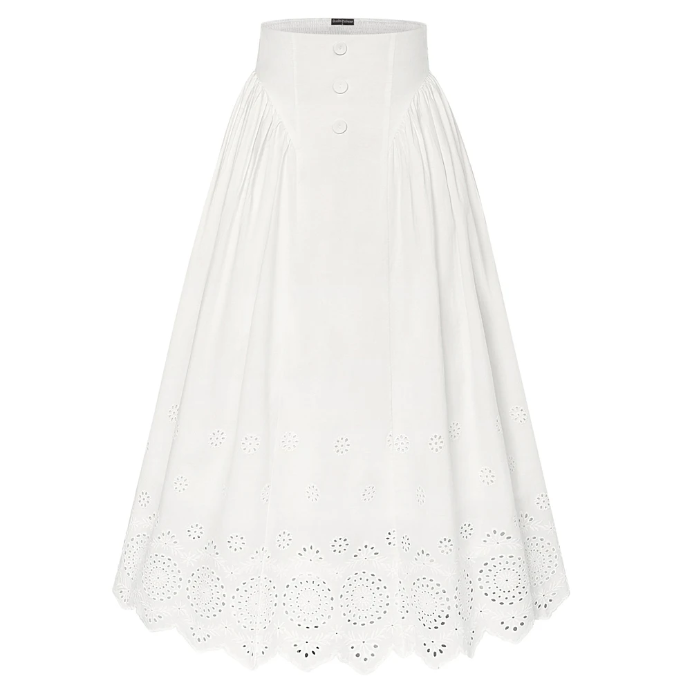 SD Women Skirt Renaissance Cotton High-Waist Irregular Hem A Line Skirt Hollow Jacquard Weave Fashion Summer Casual Skirts