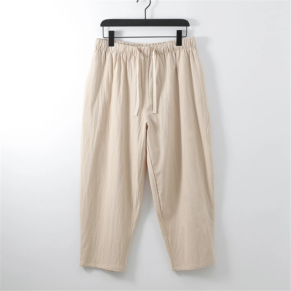 Description Picture 4 of itemPlus Size 8XL 9XL Pants Summer Solid Color Linen Pants Men Fashion Casual Linen Ankle-Length Pants Loose Sweatpants Male