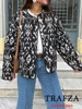 TRAFZA Casual Leopard Print Oversized Jackets Women Long Sleeve O Neck Buttons Coats Fashion 2024 Autumn Winter Female Outwears 1
