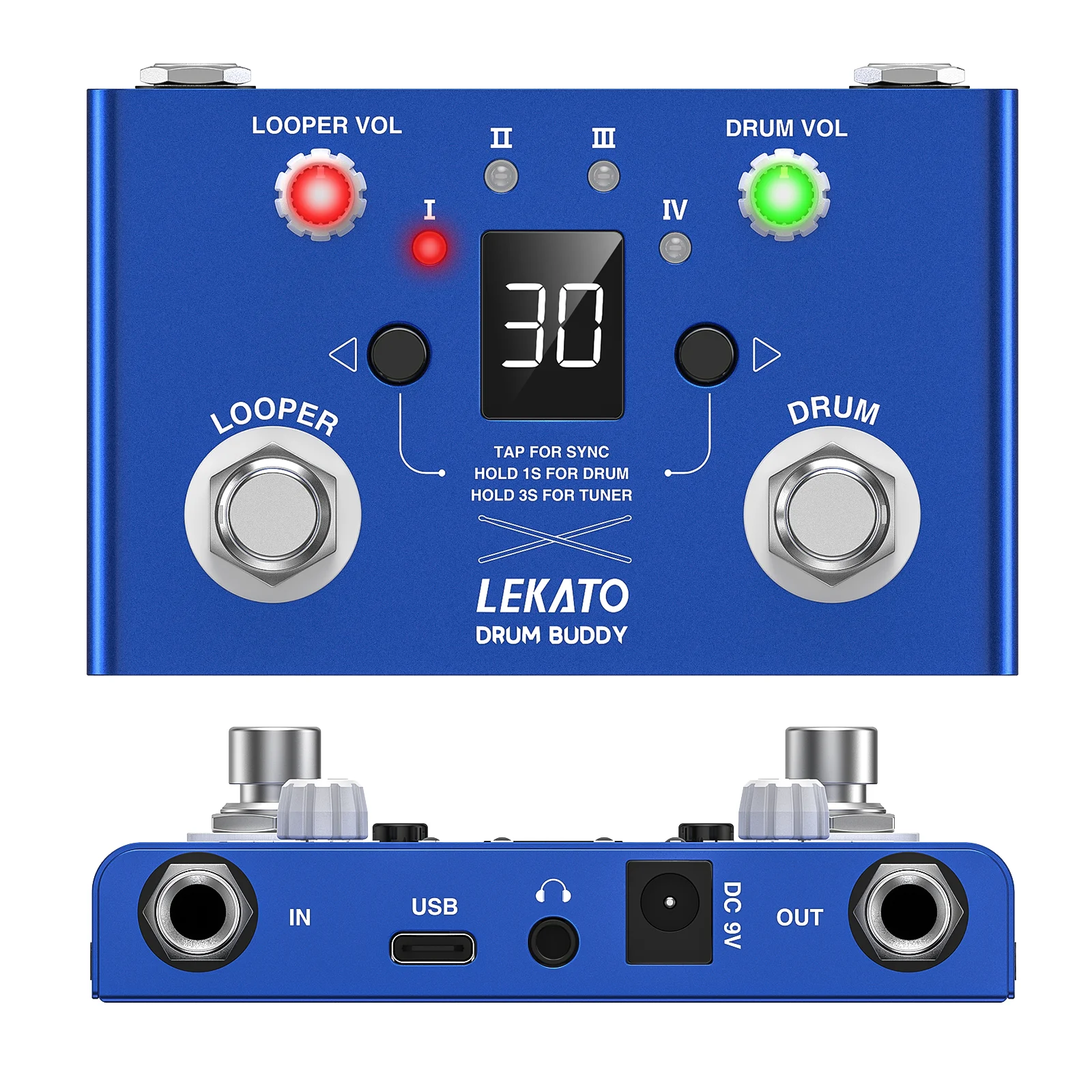 LEKATODrumLooperPedalwithTuner30Drums4LoopsofTotal11