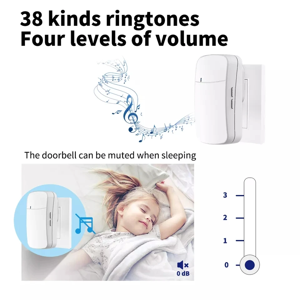 Wireless Doorbell No Battery Required Modern IP44 Waterproof AC High Volume Electronic Self-Powered Wireless Apartment 150m Long wireless doorbell