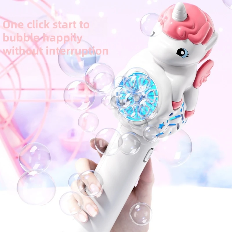 New Children's Handheld Bubble Blowing Unicorn Bubble Machine With Fully Automatic Lighting And Bubble Stick Outdoor Toy_voghion.com
