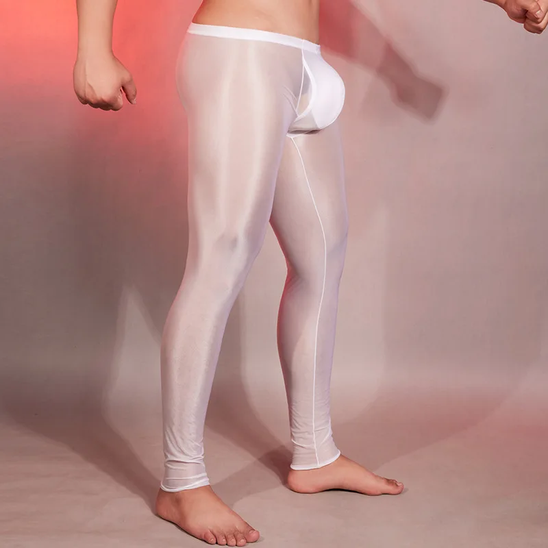 Ultra-thin See Through Seamless Men Tight Leggings Male Sexy Low Waist Sheer Elastic Stockings Sleep Bottoms