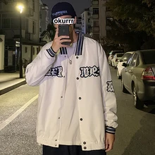 

Estceque White Black Men Jacket with Pockets Streetwear Letter Loose Baseball Uniform Coat Man Long Sleeve Jackets 2022 New