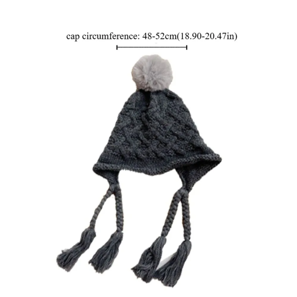 Fashion Autumn Winter Baby Crochet Hat Pom-pom Soft Warm Hand Knitted Cap Outdoor Tassel Pigtail Ear Protection Cap Toddler