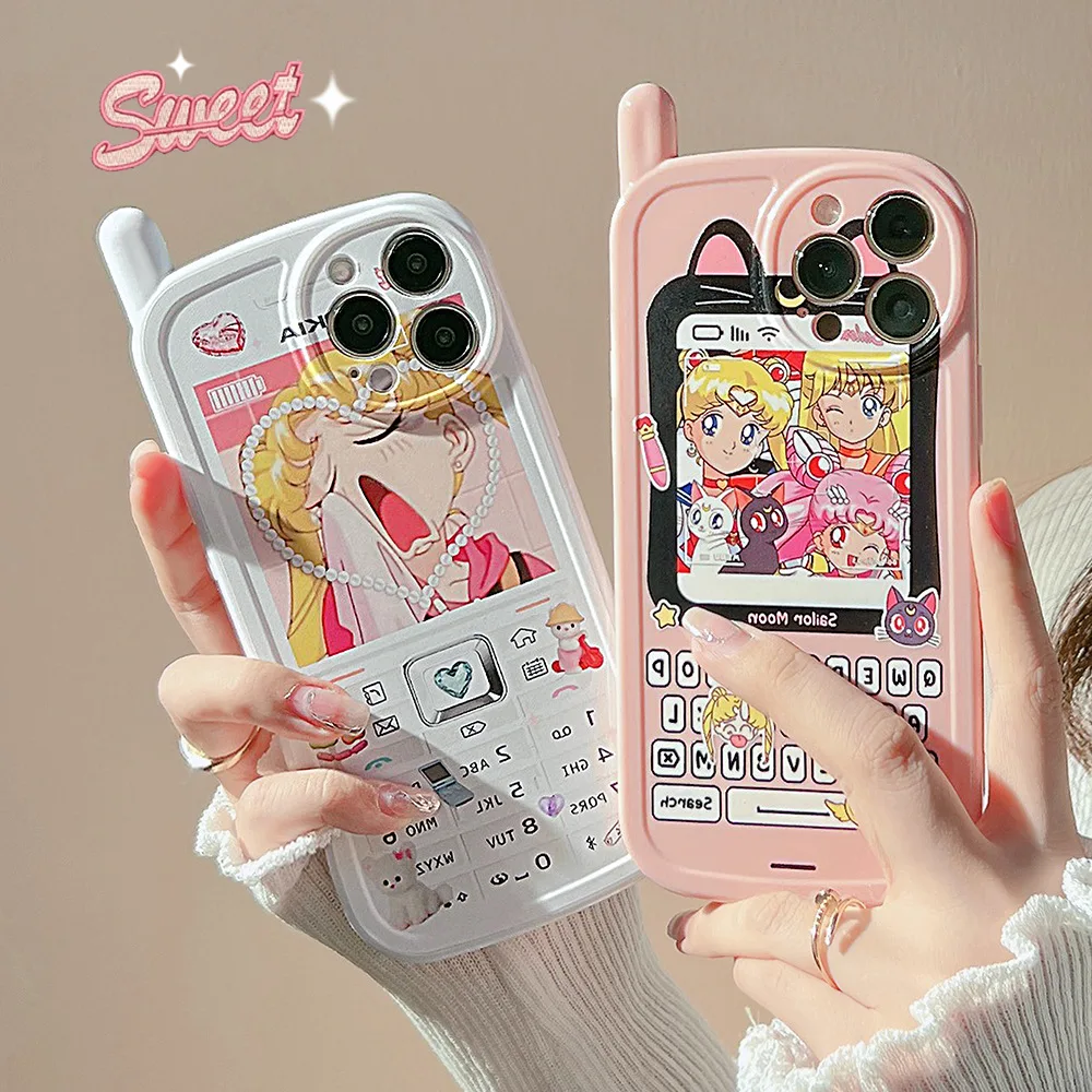 Anime Sailor Moon Luna Cat Pink Sweet Girls Custodia Per Telefono Cartoon Per Iphone 15 14 13 12 11 Pro Max 14 Plus Custodia Cute Retro Cover
