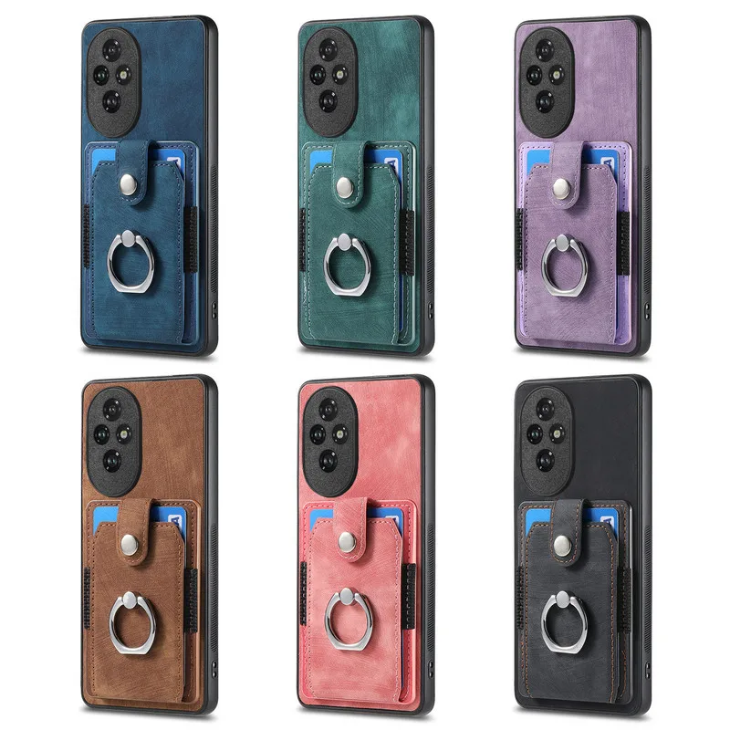 Luxury Leather Card Ring Magnet Back Case - Premium 5G Smart Cover