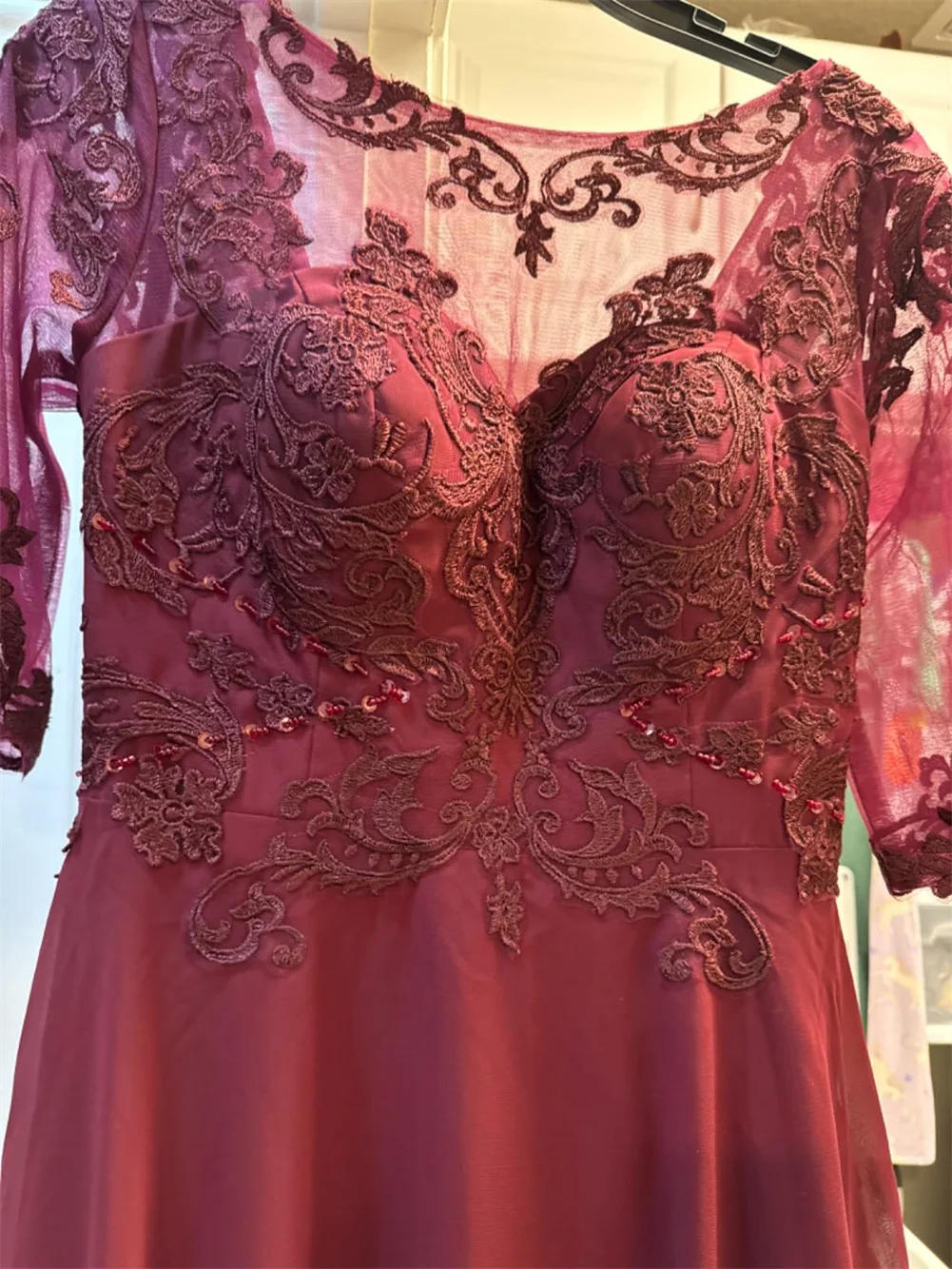 Lace Appliques Chiffon Mother Of The Bride Dresses For Wedding 3/4 Sleeves Tea Length Beaded Formal Evening Prom Dress For Women
