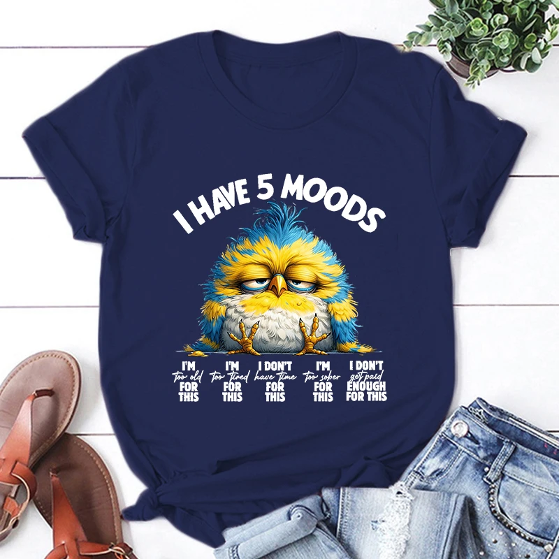 Neues Huhn Ich habe 5 Stimmungen drucken T-Shirts Unisex Mode Kurzarm T-Shirt Sommer lässig lose Frauen T-Shirt – Detail 7