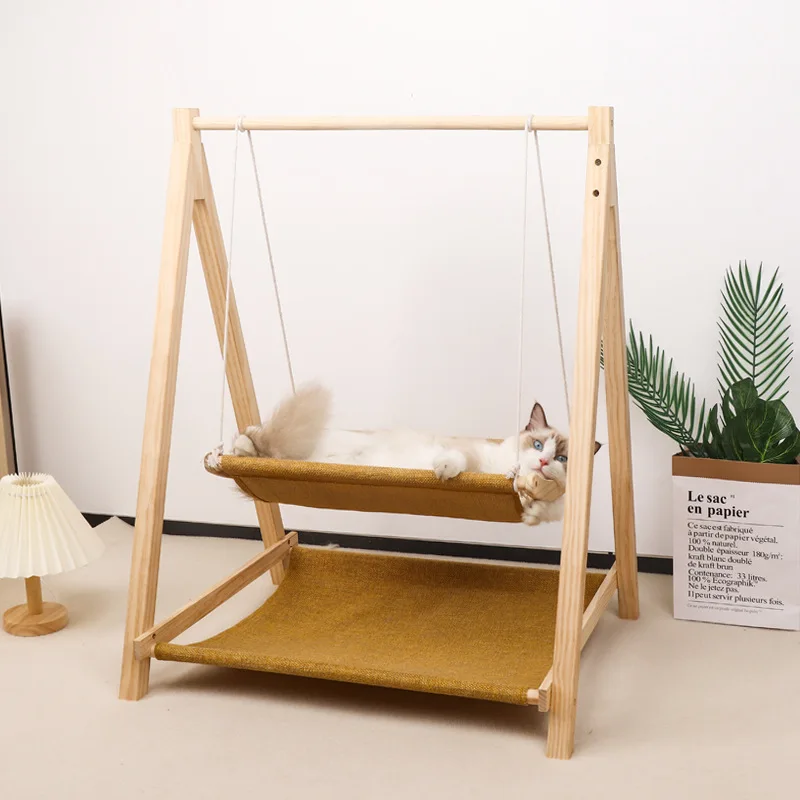 

Pet Hammock Cat Wooden Hanging Breathable Cat Bed Washable Removable Cat Bed Double Layer Design Cat Bed Pet Supplies