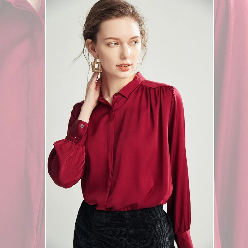 

Women's Blouses Tops Silk Floral Office Formal Casual Dress Shirts Plus Large Size Spring Summer Sexy Haut Femme Heavy Mulberry