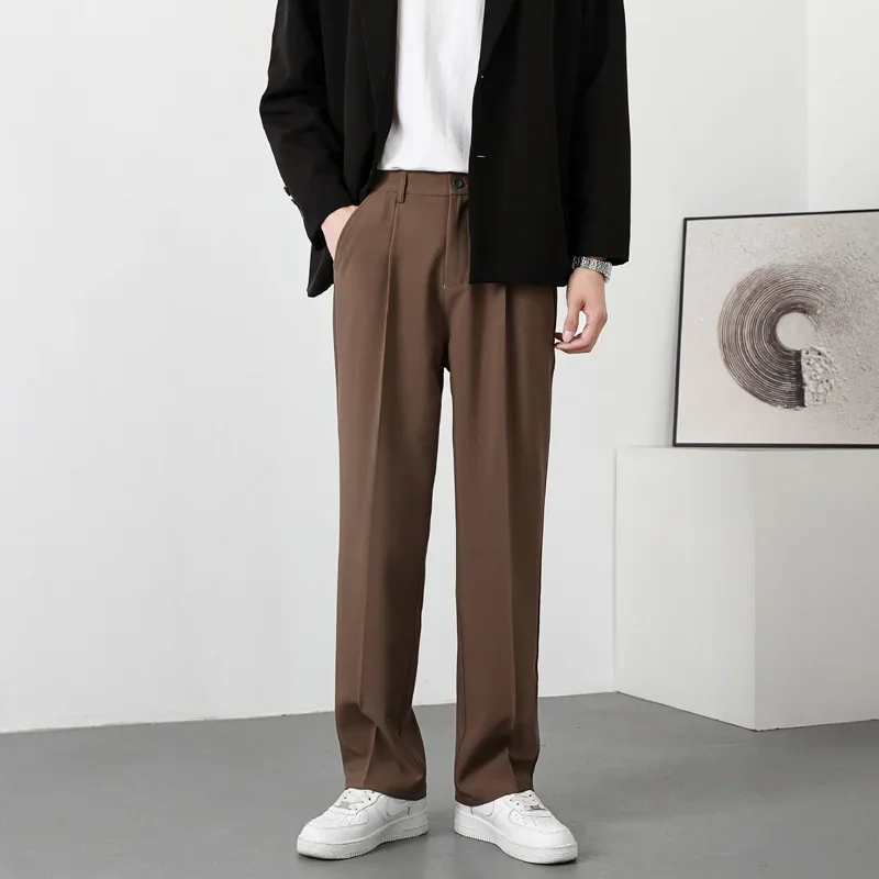 Autumn High-end Feeltrousers Men's Korean-style Extended Suit Trousers Loose-fit Straight-leg White Casual Pants stretch pants business pants suit pants men pants thin trousers