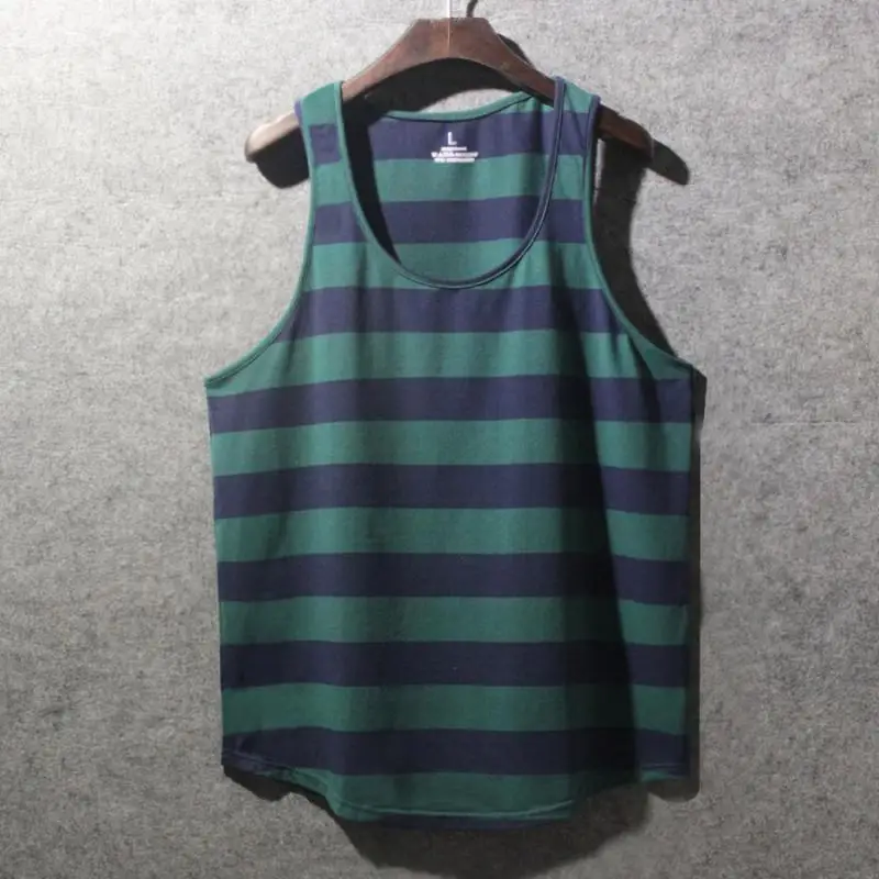 Loose Fit Summer Svel Fitn Vest for Men Beachwear Striped Trendy Top Large Size 300 Pou Youthful Casual Sle