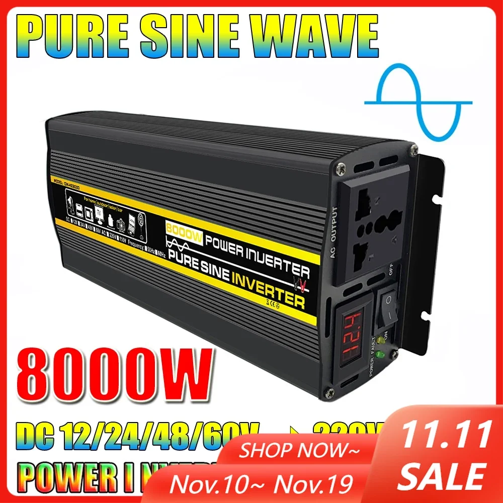 Pure Sine Waveอินเวอร์เตอร์8000/6000/4000/3000W 12/24/48/60Vถึง220V 110Vรถพลังงานแสงอาทิตย์อินเวอร์เตอร์แรงดันไฟฟ้าแปลงหม้อแปลงไฟฟ้า 1
