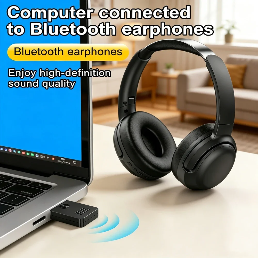 KEBIDU 블루투스 6.0 오디오 수신기 USB 동글 1대 2 음악 수신기 스피커 헤드폰용 무료 드라이버 무선 수신기