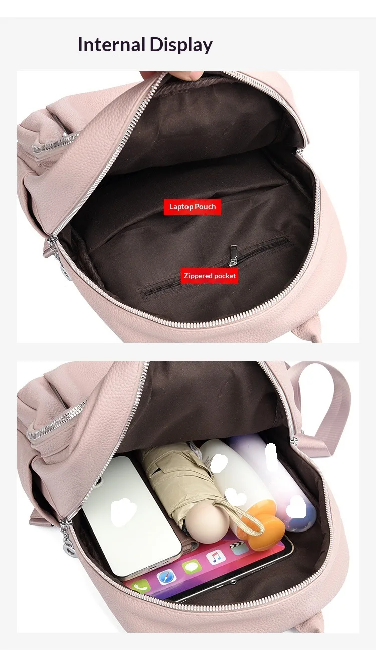 PU-Leder Rucksack-Handtasche für Damen: Diebstahlsicherer Konvertierbarer Weicher Rucksack - Eleganter Damen-Reiserucksack – Detail 8