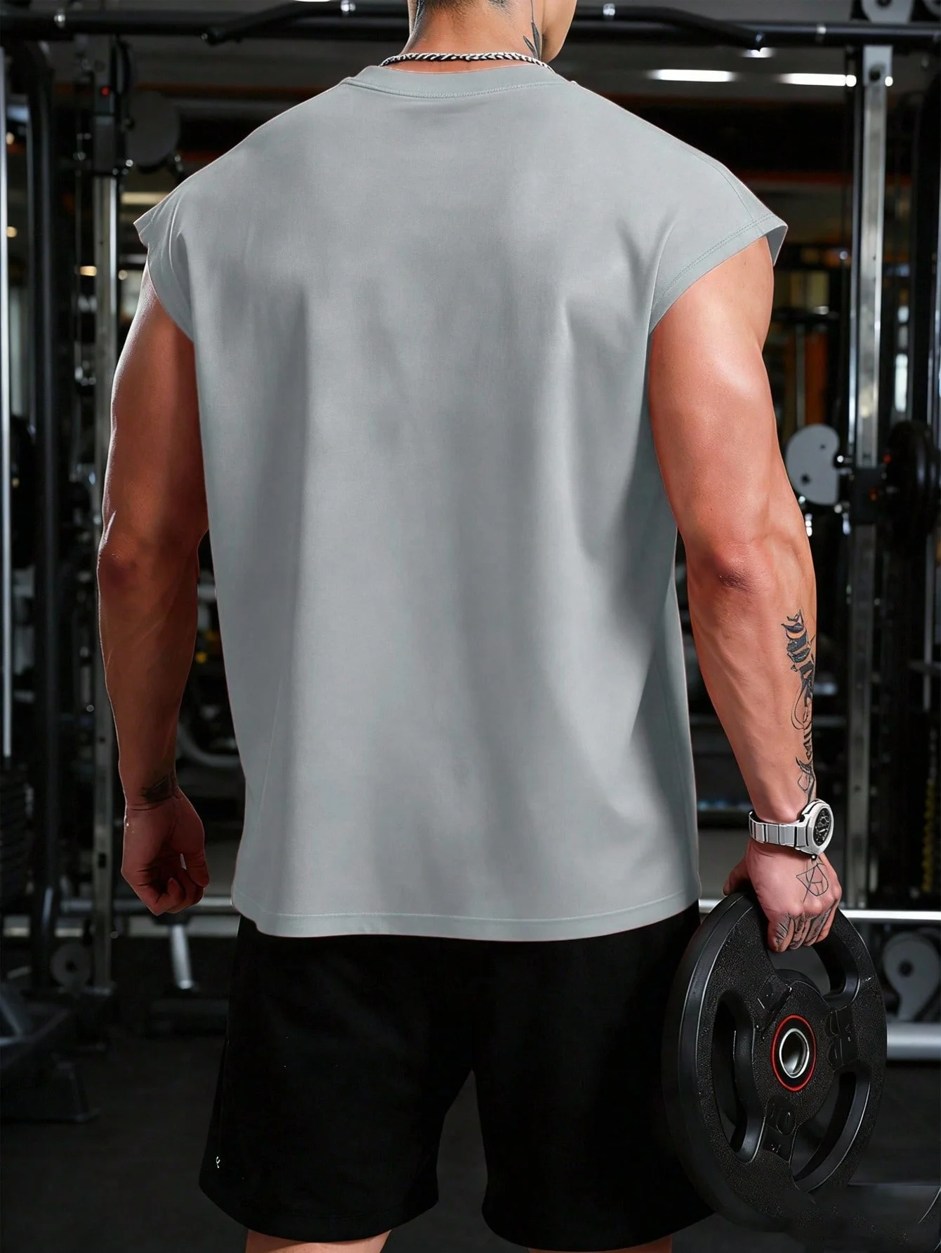 Men's Sleeveless Gym Tee, Gothic Thorns Print Workout Tank, Breathable Fitness Shirt for Spring Summer Bodybuilding, view 6