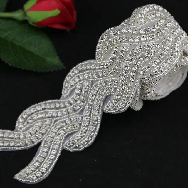 1 Yard Silver Pearl Beaded Trim Bridal Pearl Trim Sew on Wedding Applique  Belt Headband Accessories
