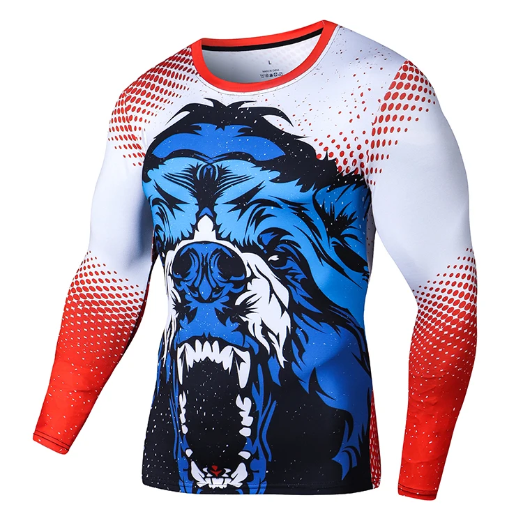 Sport-Kompressionsshirt für Herren, bedruckt, langärmelig, schnell trocknend, atmungsaktiv, für sportliche Aktivitäten, Fitnesstraining – Detail 2