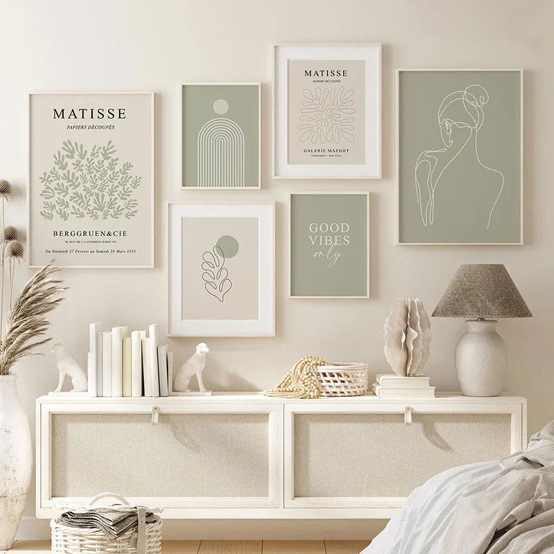 

Abstract Matisse Arch Line Minimalist Wall Art Posters Green Canvas Painting Prints Pictures Living Room Modern Interior Decor