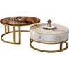Modern Nesting Coffee Table with drawer,round,soild wood tabletop，metal frame,simple Sliding design tea table for Living Room 1