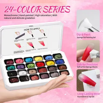 Gel per unghie Pat Painting, 24 colori, semipermanente, rimovibile con immersione, UV LED, per manicure fai da te, utilizzato per sfumature, stamping e decorazioni.