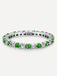 Sterling Silver Shimmering Zircon Stackable Ring for Women - Elegant Daily Wear and Party Jewelry (Silver Green White)