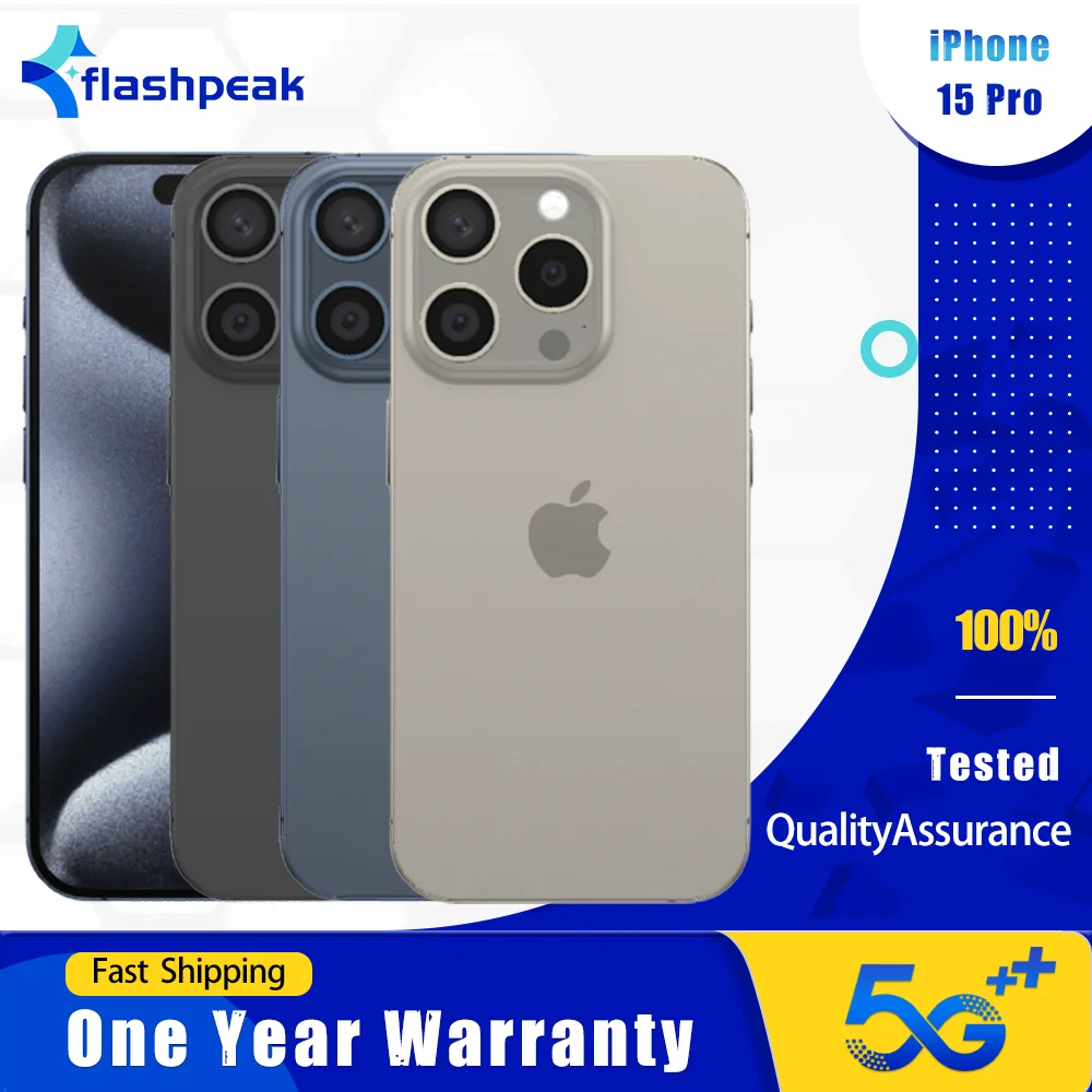 Original Used Apple iPhone 15 Pro 5G Mobile Phone Face ID 128GB/256GB Dual e-SIM NFC 48MP+12MP 120Hz A17Pro Hexa-Core SmartPhone