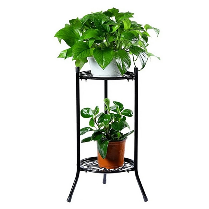 Two-Layer Metal Plant Stand Shelf Potted Plant Holder Indoor Outdoor Decor