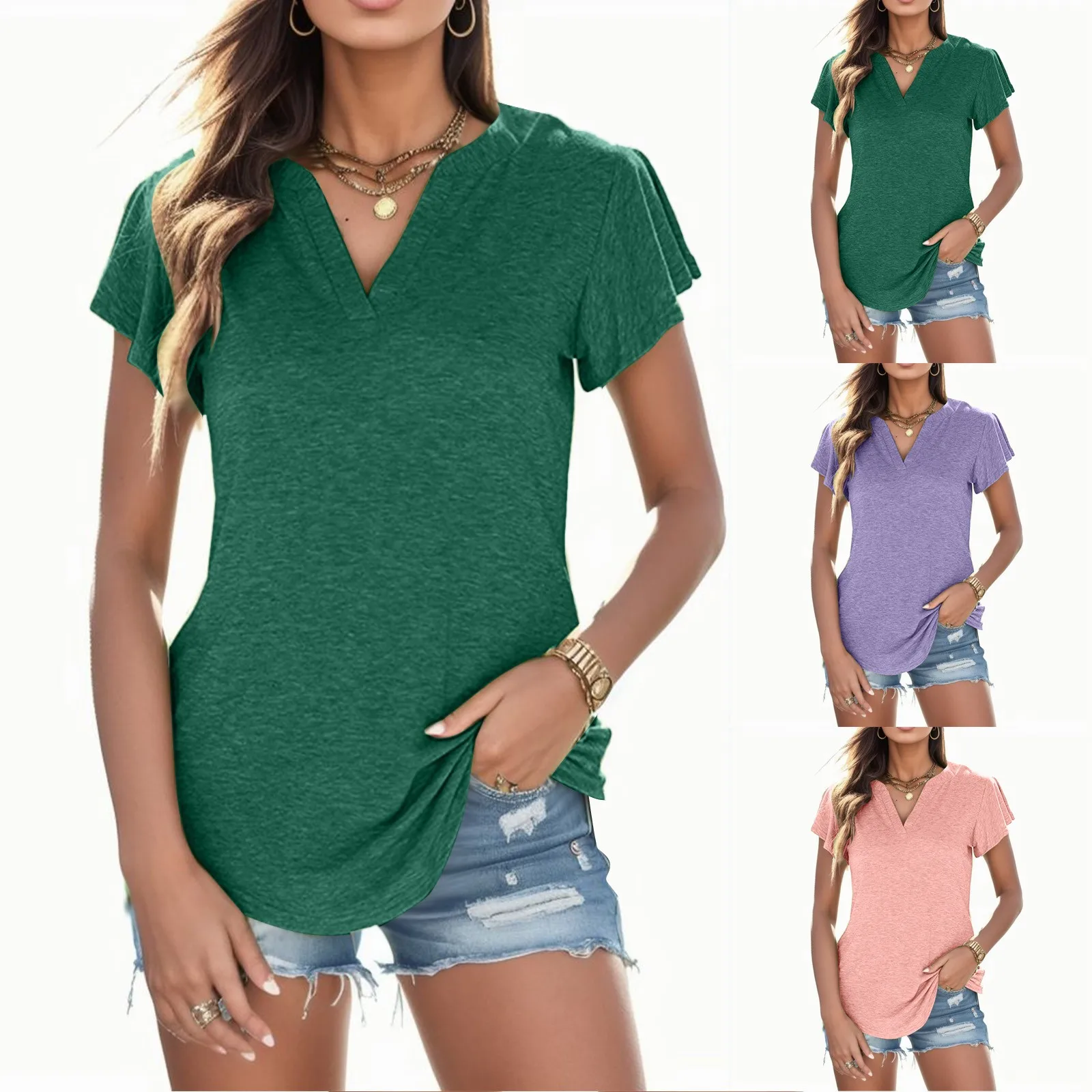 

Cotton Loose Tee Shirts Women Sexy V Neck Ruffles Sleevess Shirts Summer Lady Office Pullover Top Korean Streetwear Camisa Blusa