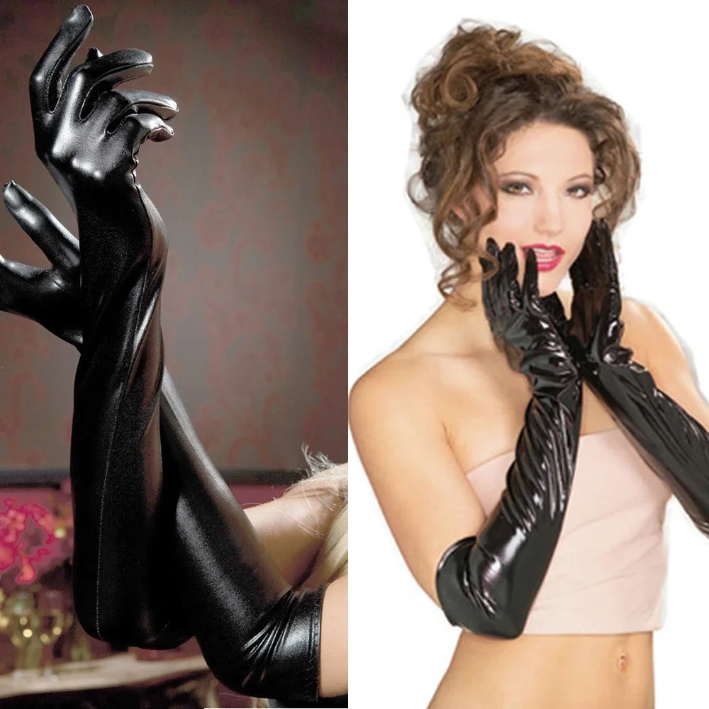 PU Leather Wet Look Long Gloves Adult Disco Party Dance Clubwear Leather Gloves Cosplay Costumes Full Finger Long Glove Mitten new patent leather long gloves punk rock gloves hip pop jazz disco bright mittens cosplay costumes black gloves arm sleeves