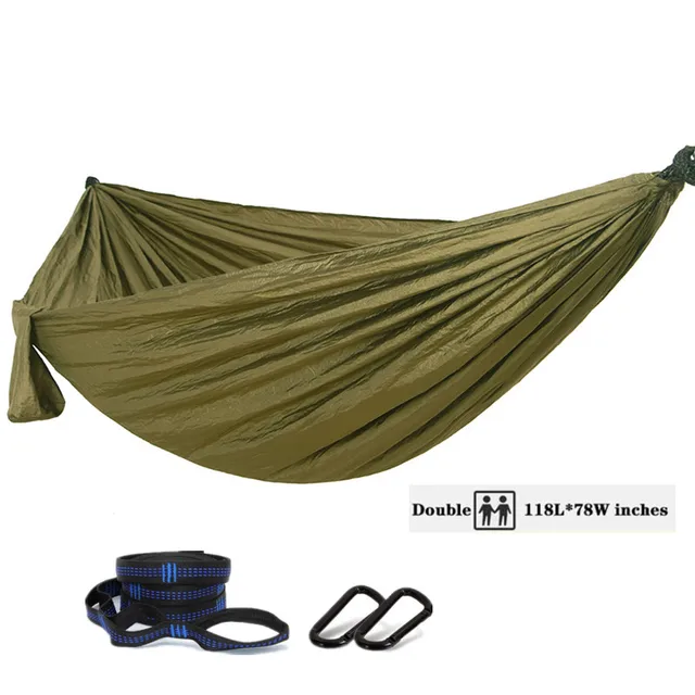 Oversized Double Camping Hammock,Portable Tree Straps Hammock ,210T Nylon Travel Hammock, Lightweight Parachute Hammocks Army Green