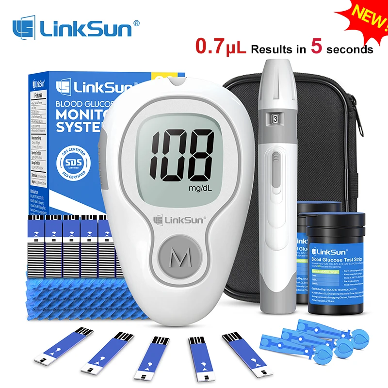 LinkSun Blood Glucose Meter Kit Includes 1 Meter, 100 Test Strips, 100 Lancets, 1 Lancing Device, One-Touch Diabetes Testing Kit