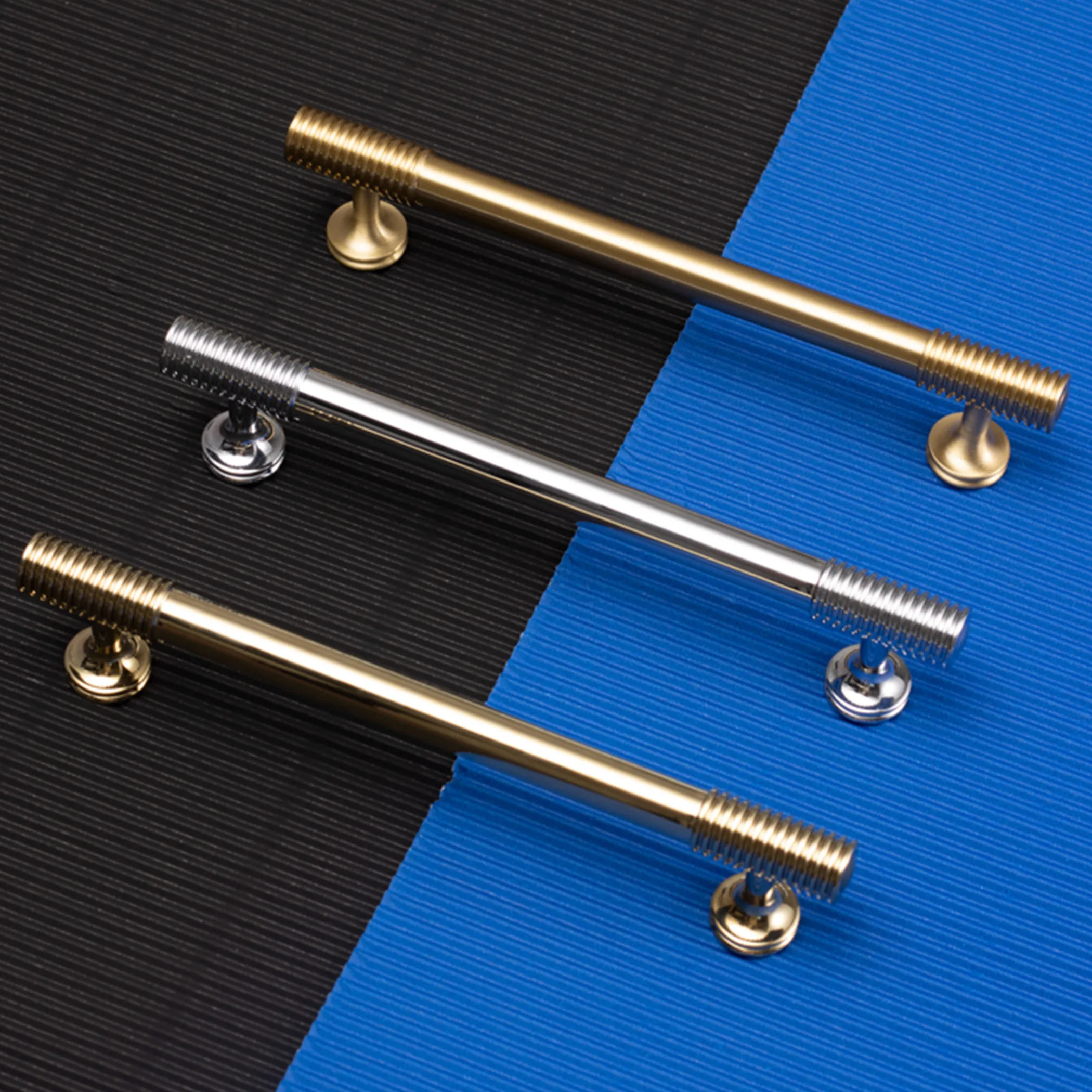 MFYS Solid Brass Furniture Handles Double Thread Handle Bright Gold Chrome Wardrobe