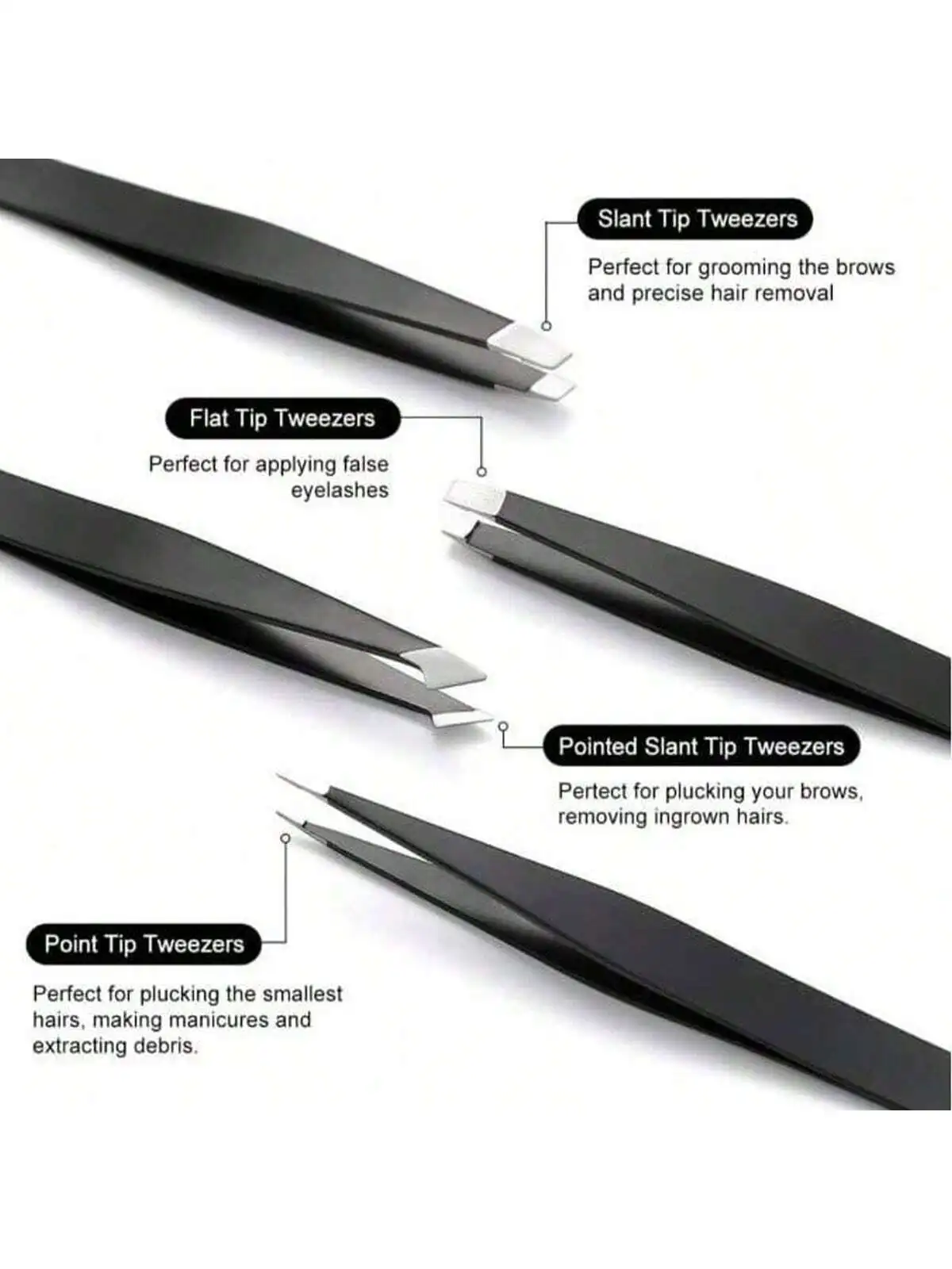 Stainless Steel Eyebrow Tweezers 4 Pack Facial Hair Trimmer