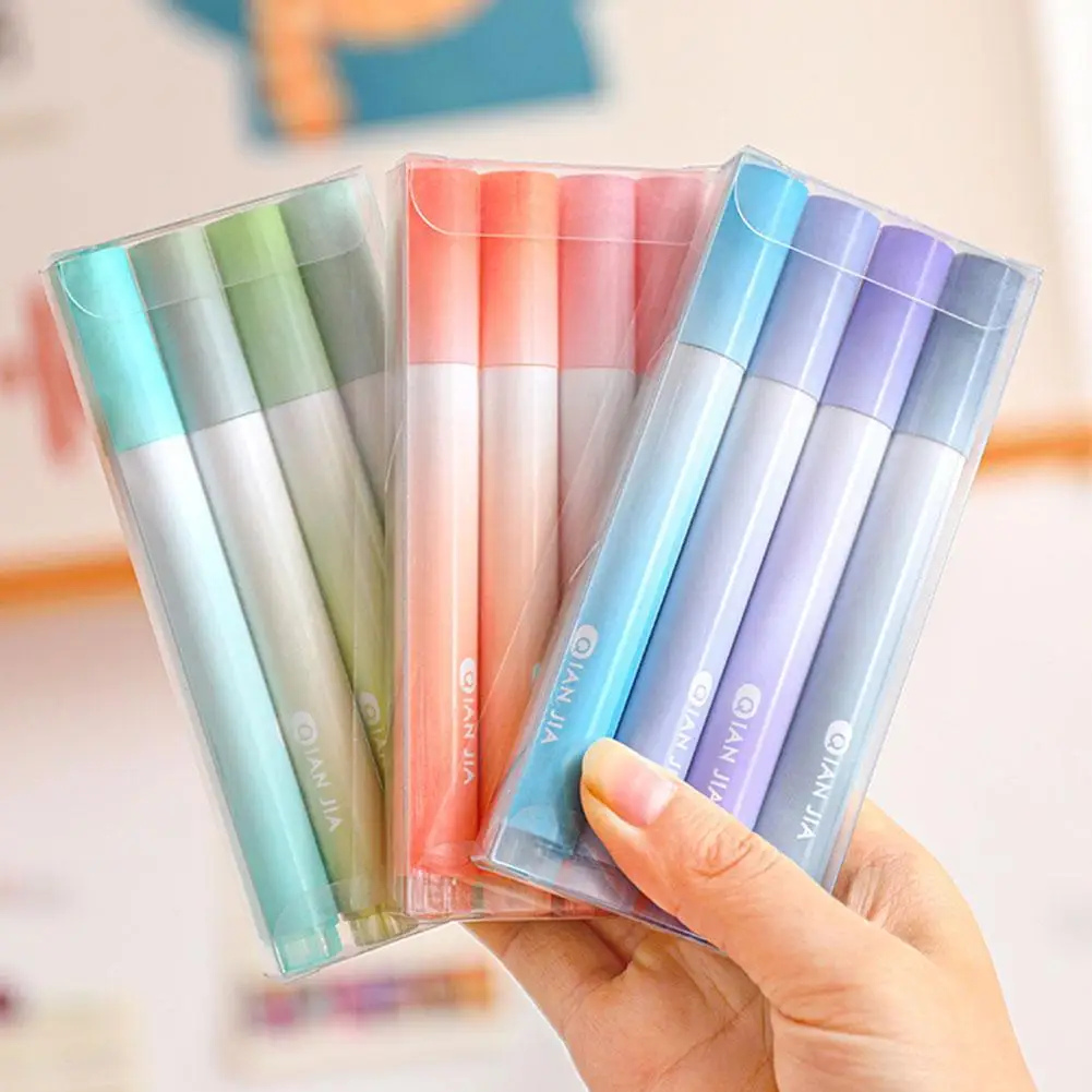 

4pcs Highlighter Pen Oblique Head Gradient Color Marker Office Stationery School Supply For Writting Painting Line Drawing