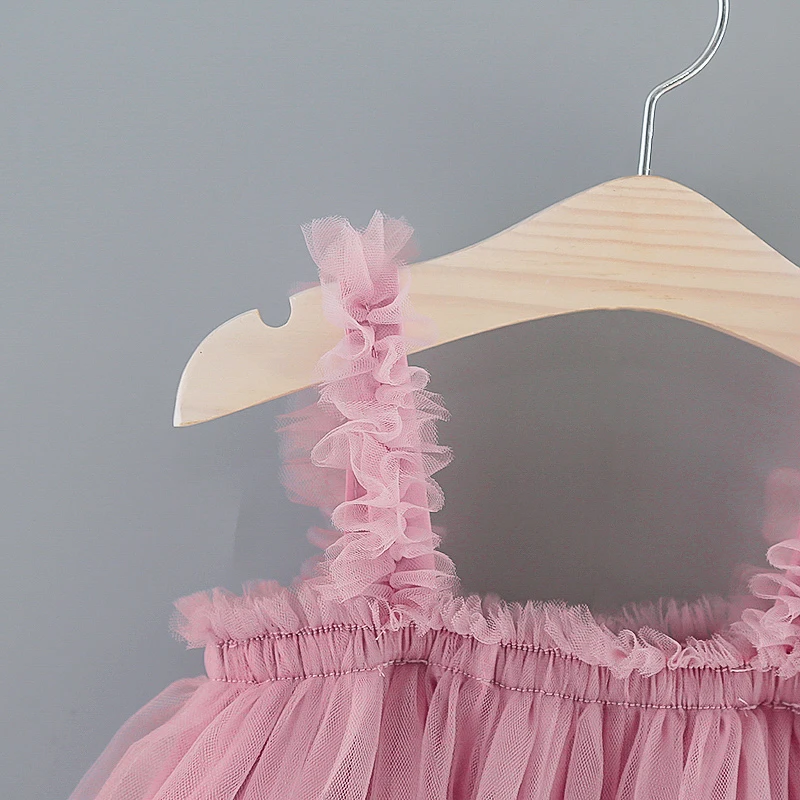 Toddle Baby Mädchen Tüll Kleid Schöne Ärmellose Plissee Solide Sommer Kleid Party Tutu Kleid Kinder Prinzessin Taufe Rosa Kleidung – Detail 6