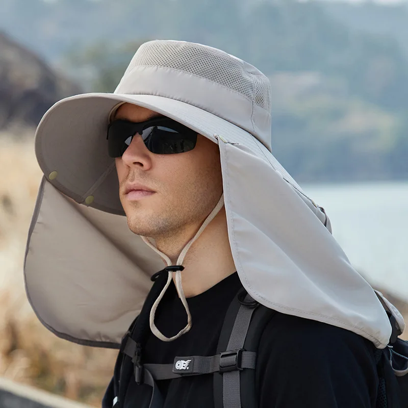 Men's Summer Fishing Hat with Neck Shawl Sun Protection Hiking Cap Outdoor  Fisherman Headgear Wide Brim Bucket Chapeau Wholesale