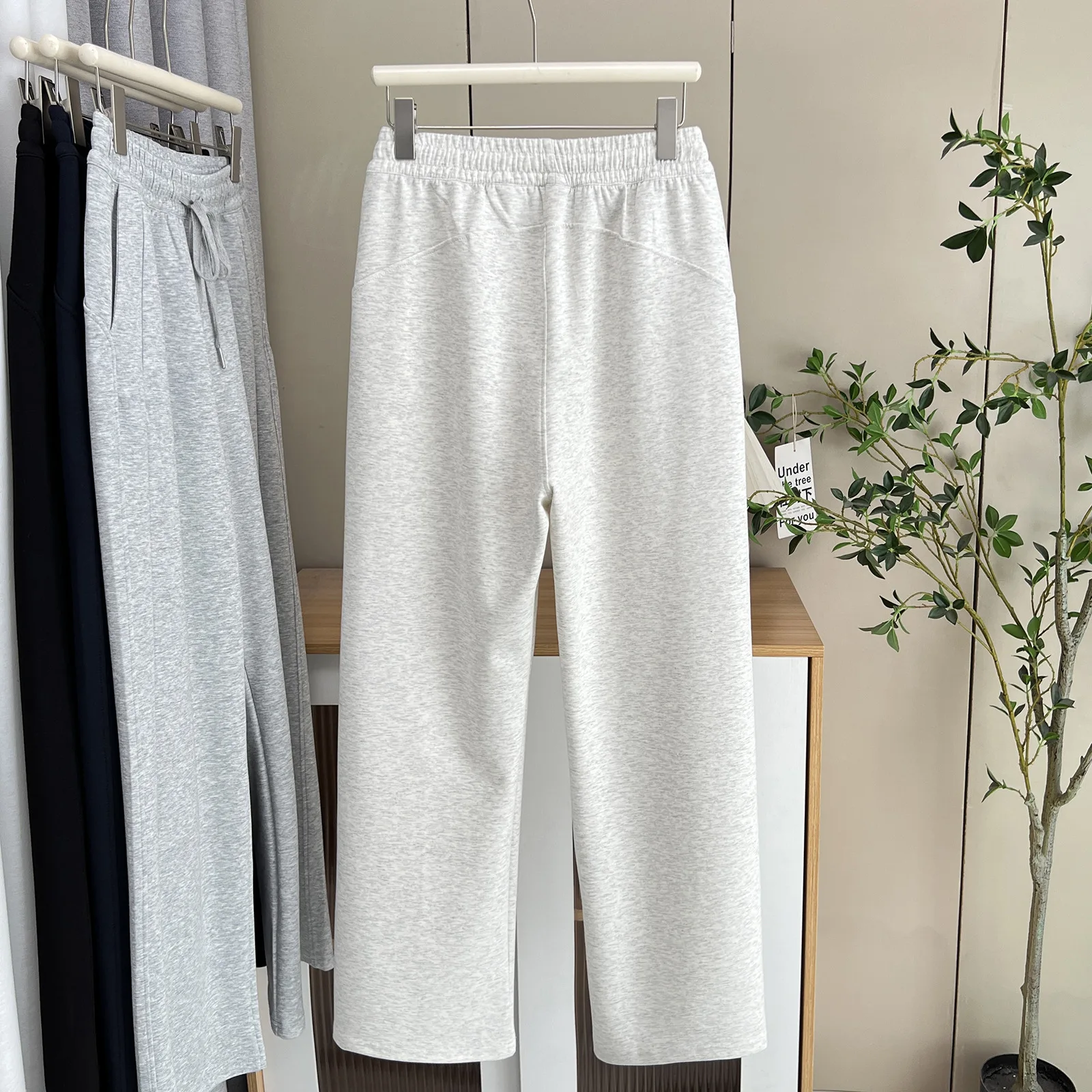 Fashion Plus Size Women's Wide Leg Pants Autumn New Style Simple Casual Drawstring Waist Full Length Trousers 8823