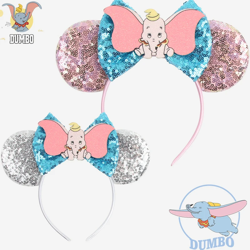 Disney Dumbo Headbands For Women Carnival Sequins Bow Hairband Kids Cute Little Flying Elephant Ears Hair Accessories Girls Gift