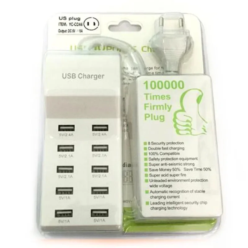 AC 100V-240V Universal 10 Ports USB 5V 10A 2.4A 2.1A 1A Table Rapid Dock Quick Charger Power Adapter Intelligent Fast Charging 60t 350w multifunction adapter 60 port usb interface power supply intelligent fast current charging usb charger quick charge