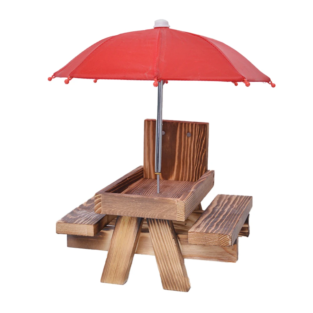 Wooden Squirrel Feeder Bird Squirrel Feeder Creative Pet Dining Table With Bench Hanging Feeding Table Mini Umbrella Ornament bird feeder pet water feeder