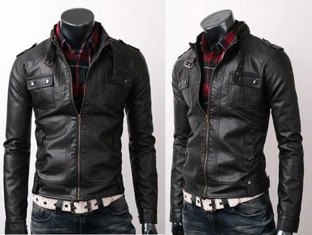 Men Leather Jacket Biker Vintage Motorcycle Rider Slim Fit Black Real Coat Genuine Leather Men Outwear