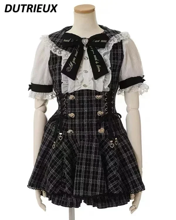 Lolita Clothes Japanese Mine Mass-Produced Short-Sleeve Shirt Shorts Set Women Sweet Cute Doll Collar Shirt Dress Two-Piece Suit 3