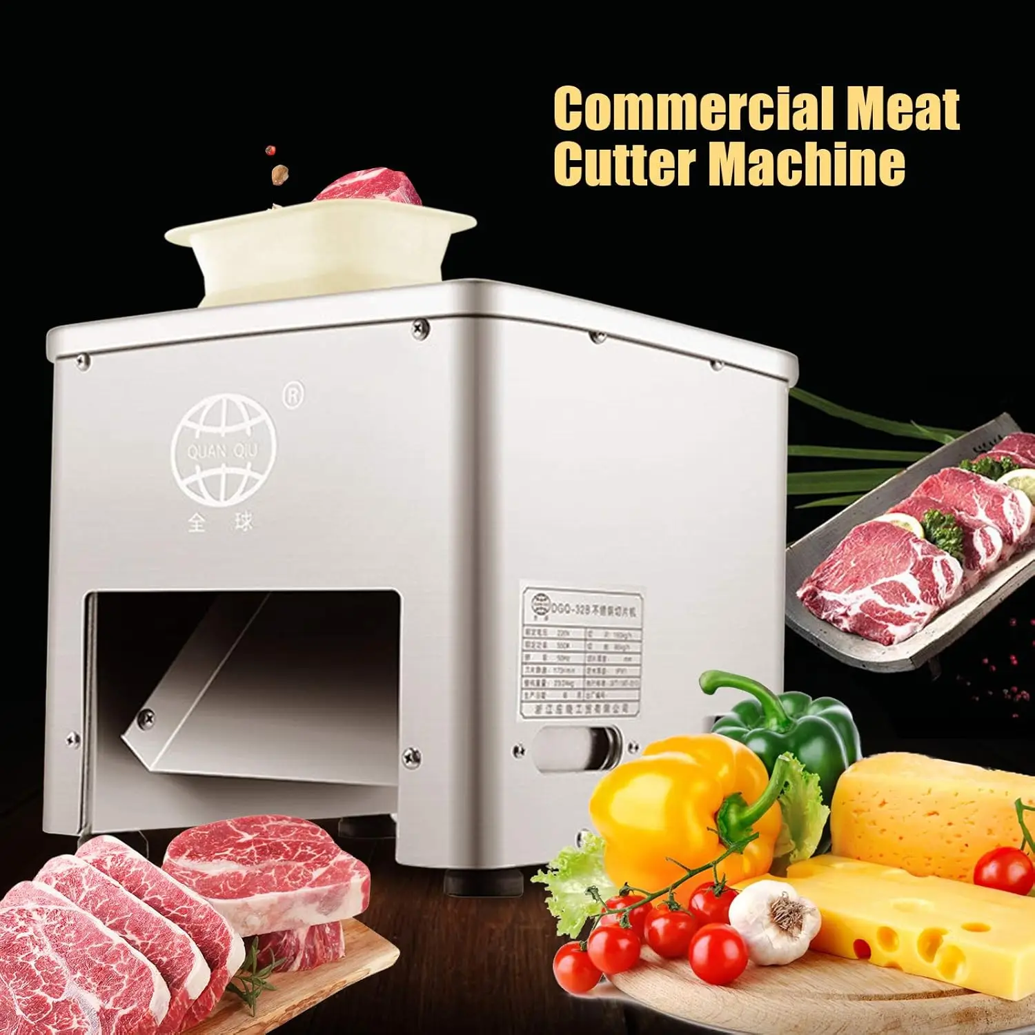 Commercial Meat Cutting Machine With 3 Cutiing Ways, 550W 353 Lbs/H Meat Slicer Shredded Cutting Machine, 3.5Mm Blade Stainless 3