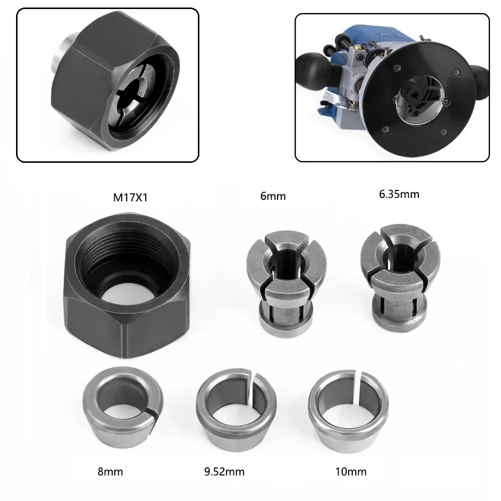 M17 Collet Chuck Adapter Nut 6 6.35 8 9.5 10mm Wood Engraving-Trimming Machine Electric Router Milling Cutter Tool